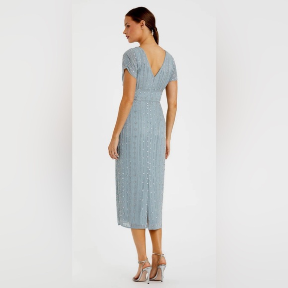 Mac Duggal Beaded Slate Blue Midi Dress Size 16 - Picture 3 of 9